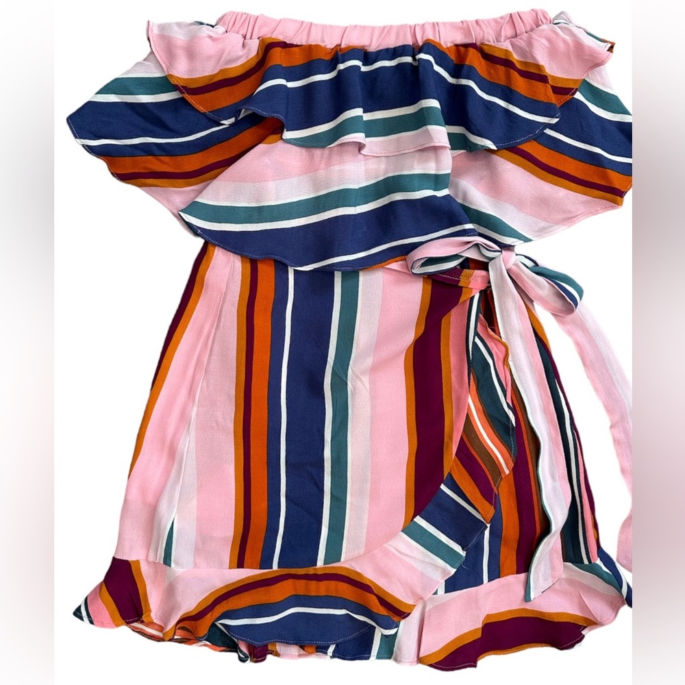 Vici Multicolor Bright Striped Strapless Mini Dress Small